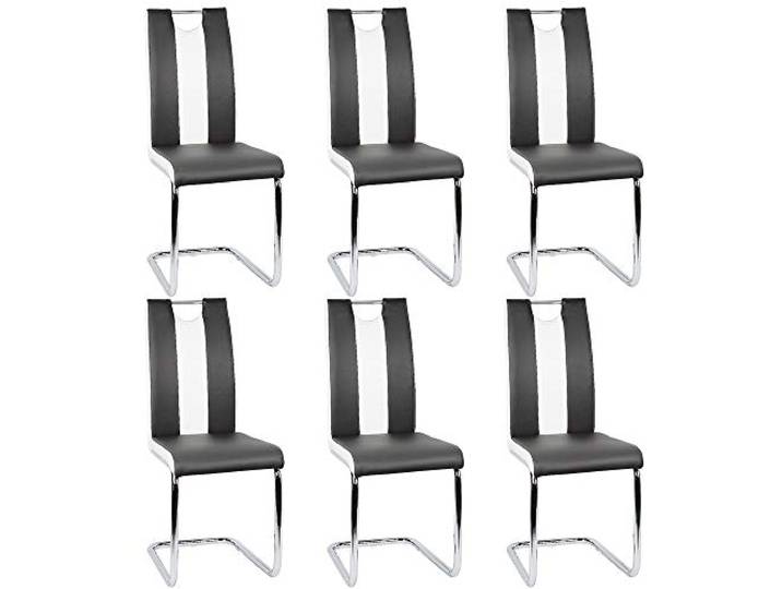 Esszimmerstühle, 6 Stück, Kunstleder, moderne Küche, Sitzbezug, Stuhl, Sitzhöhe 98,5 cm, verchromter Stahl, Schwarz und Weiß, 6 Stück