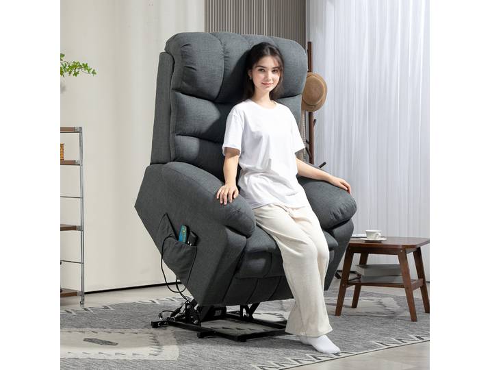 HOMCOM Fauteuil Releveur Électrique Massage Tissu Gris
