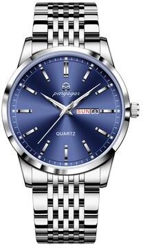 Youfap Market Stainless Steel Men Watch Luxury Waterproof Luminous, Date Week Casual Quartz Men Watches silver Blue