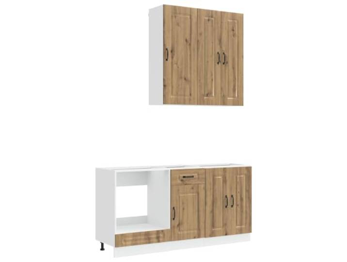 Favemtsl Küchenzeile Kalmar 5-teilig Artisan-Eiche Holzwerkstoff Fünfteiliges Möbelset für die Küche mit Hänge- und Unterschränken. Bietet viel Stauraum und Höhenverstellung.