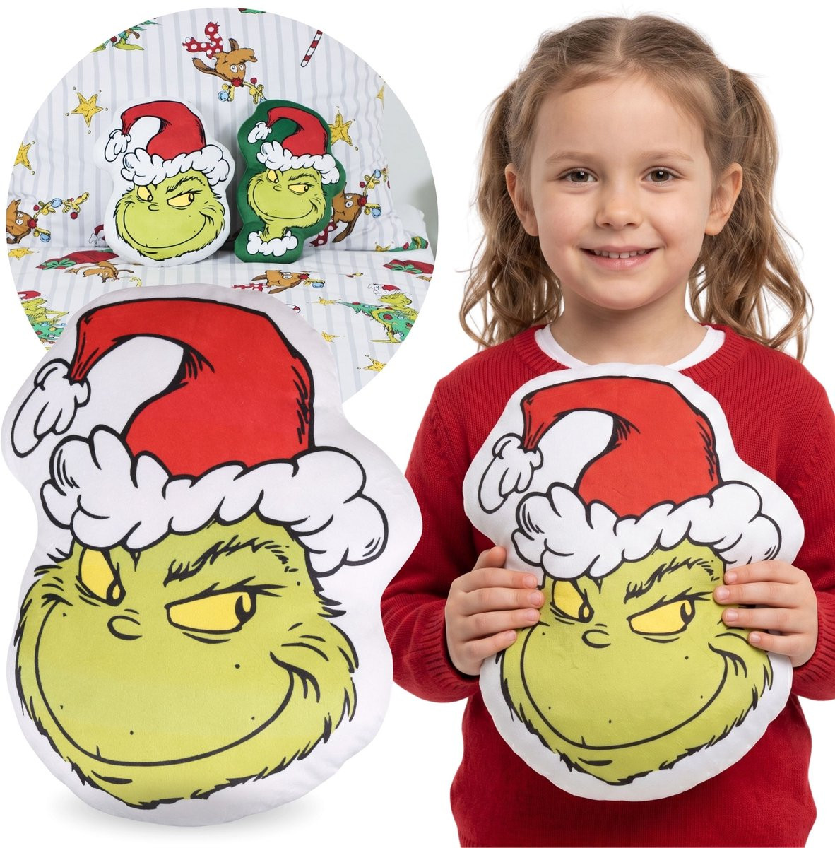 Grinch Kerst decoratief kussen, zacht velours sierkussen voor de kamer, 36 x 29 cm