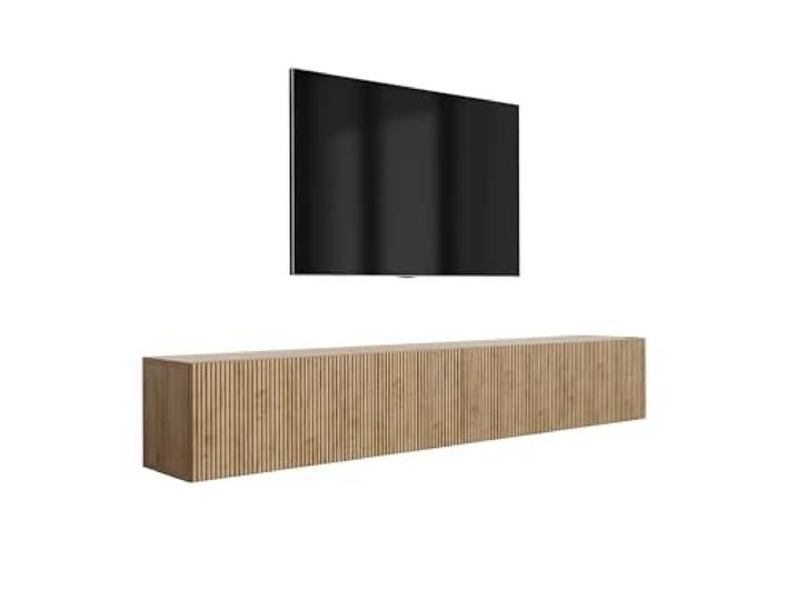 3xE Living TV-Lowboard 200 cm, Rillenfront, abschließbar, Eiche Craft, 200 × 32 × 33,6 cm