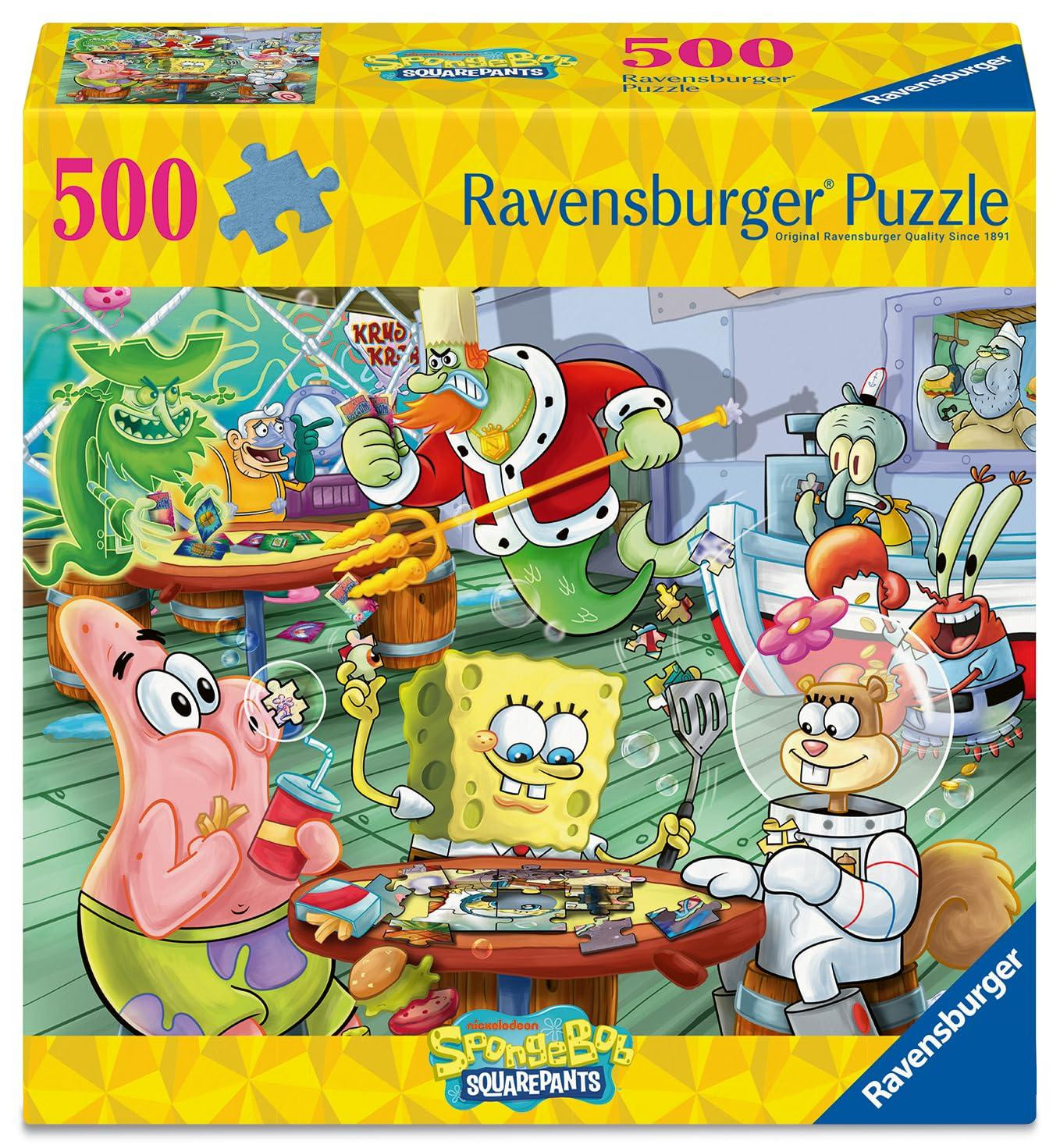 Ravensburger Puzzel voor volwassenen 500 stukjes Spongebob Broekpants Spelletjesavond in de Krab