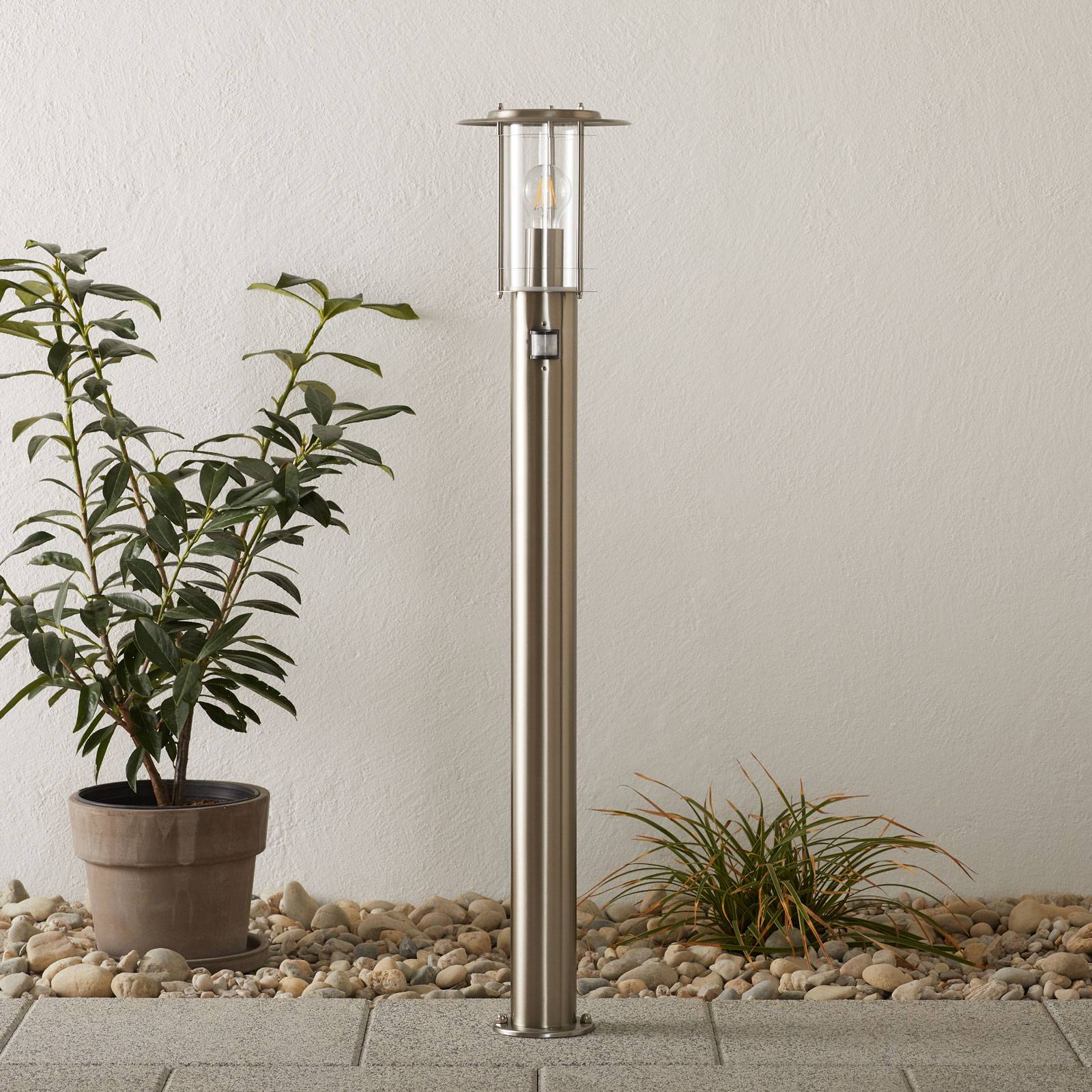 Brilliant York path light, stainless steel, motion detector, IP44, Alu / grey / zinc, Stainless steel, Modern, Outdoor lights with Sensor
