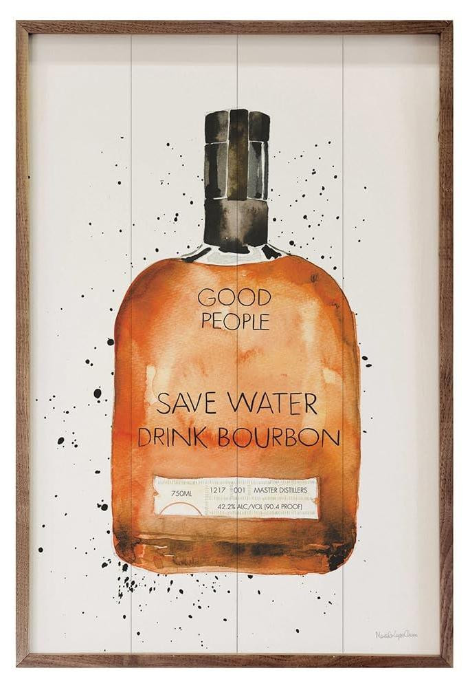 Handgeschilderde wanddecoratie Save Water Drink Bourbon met typografie