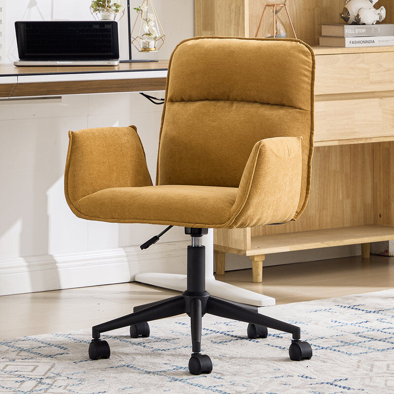 Brayden Studio Height-Adjustable 360°Swivel Desk Chair Modern Elegant Office Chair with Silent Casters Ergonomic Thick-Padded Computer Chair Yellow 85cm H X 59cm W X 67cm D