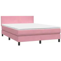 vidaXL Boxspringbett mit Matratze & LED Rosa 160x210 cm Samt