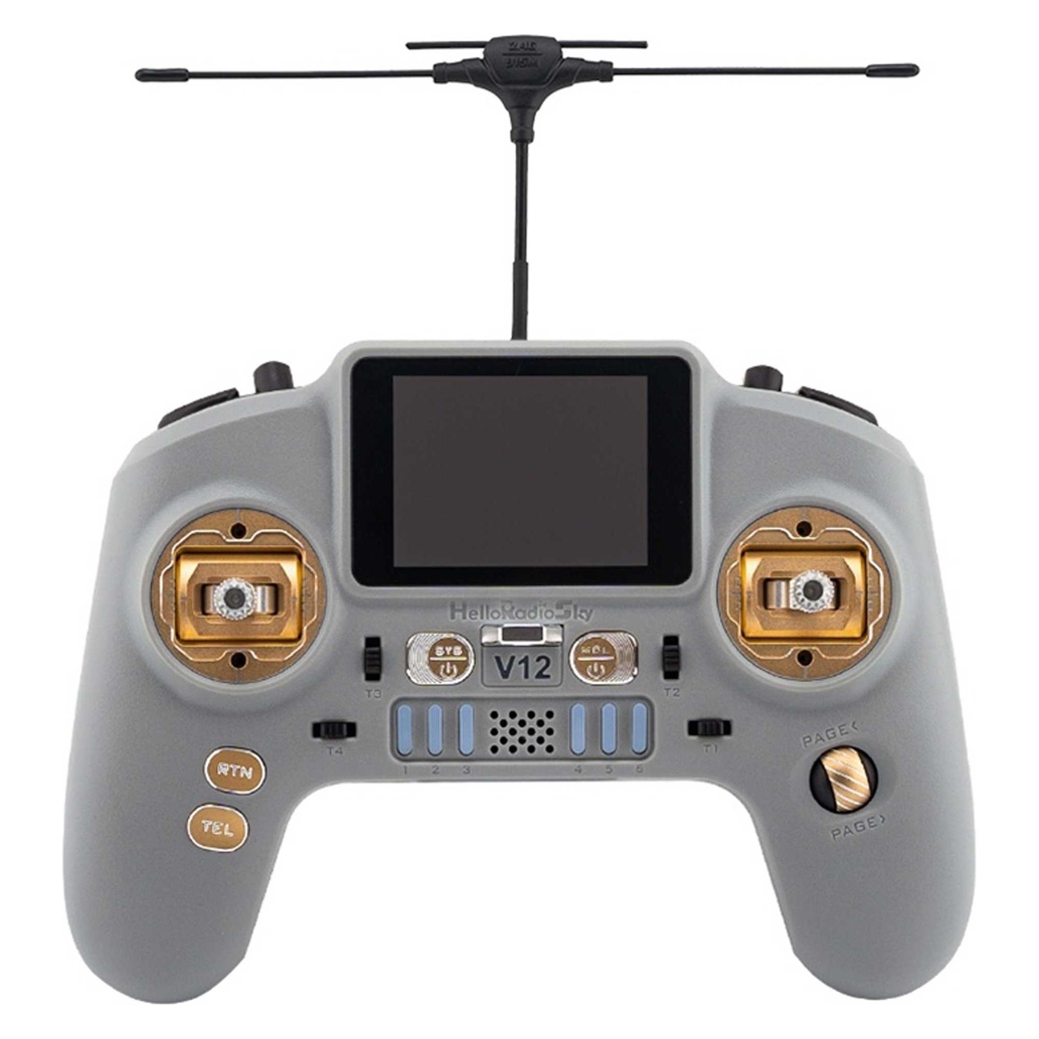 HelloRadio V12 MAX 2,4GHz - ELRS LBT Fernsteuerung Mode 2 grau, gold (HR1107)