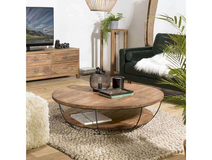 Table basse ronde double plateau métal noir D 120 cm SWING