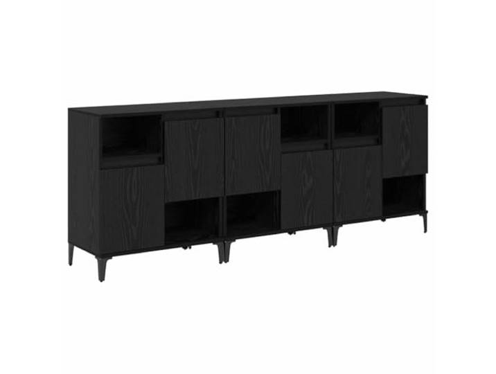 Kaorsrow 3er Set Sideboard Schwarz Eichen-Optik 60x35x70 cm Kommode Praktisches 3er Set Beistellschränke für Esszimmer und Küche mit verstellbaren Böden und eleganten schwarzen Metallbeinen.