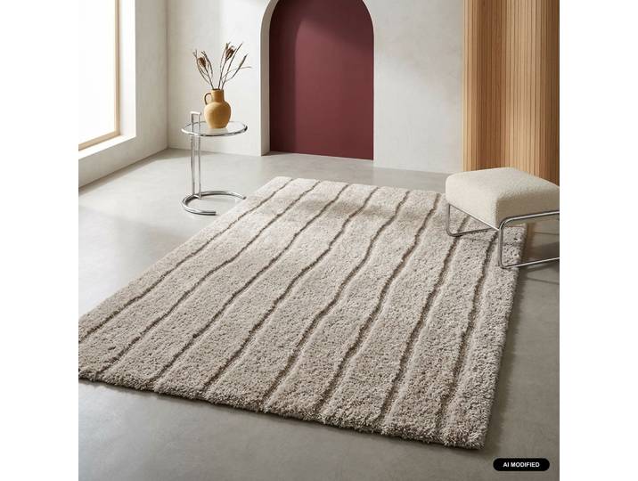 Tapis Intérieur Motif Linéaire Taupe - Uma 120 X 170 Cm