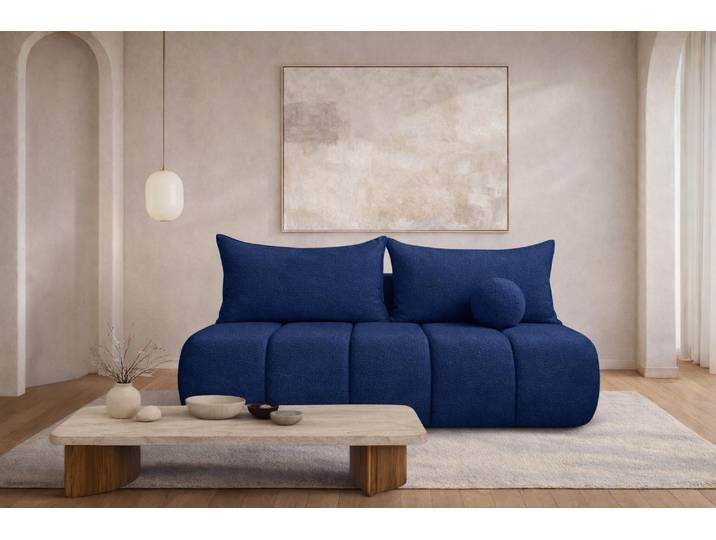 Kaiser Möbel Sofa mit Schlaffunktion und Bettkasten, Schlafsofa, Veloursstoff Monolith, Dunkelblau, PIANO