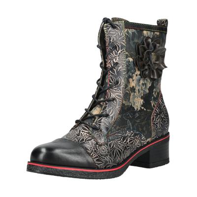 Schnürstiefelette LAURA VITA "LAURA VITA Stiefelette Leder/Textil", Damen, Gr. 38, bunt (schwarz kombi), Leder, Textil, Schuhe Schnürstiefelette