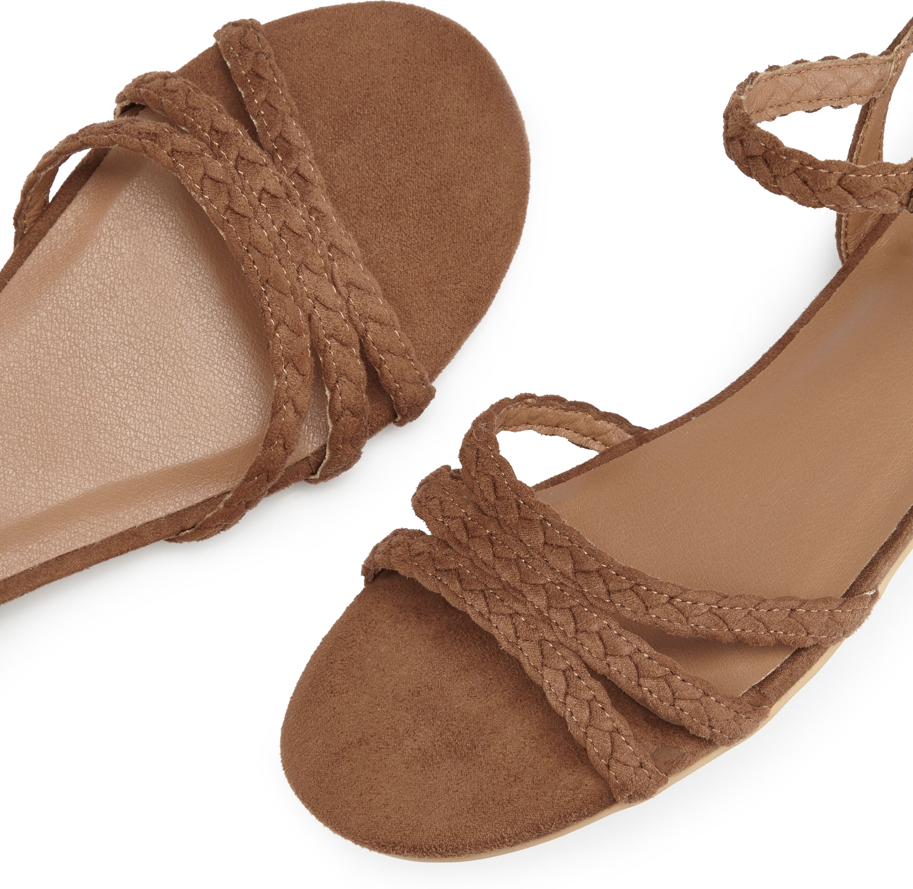 Sandale LASCANA "Sommerschuh", Damen, Gr. 43, Lederimitat, braun, Obermaterial: 100% Textilmaterial. Decksohle: 100% Lederimitat. Futter: 100% Lederimitat. Laufsohle: 100% Synthetik, unifarben, Schuhe Sandale, Sandalette, Sommerschuh mit geflochtenen Riem