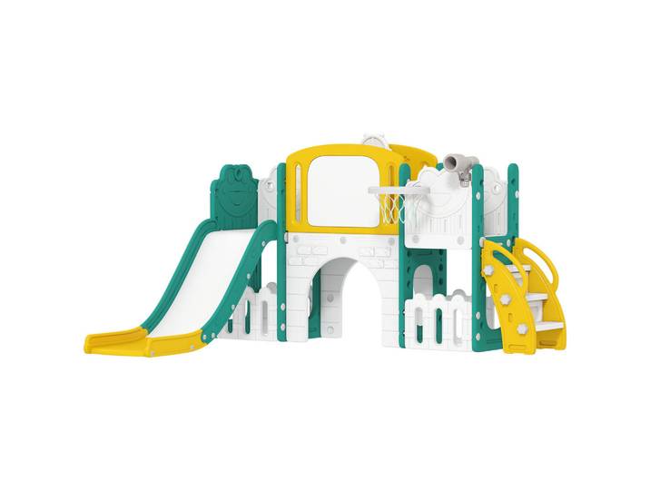 Aiyaplay Kinderrutsche 7 in 1 Indoor und Outdoor Babyrutsche mit Basketballkorb, Gelb, Kunststoff, 150x94x176 cm, unisex, Freizeit & Co, Outdoor-Spielzeug