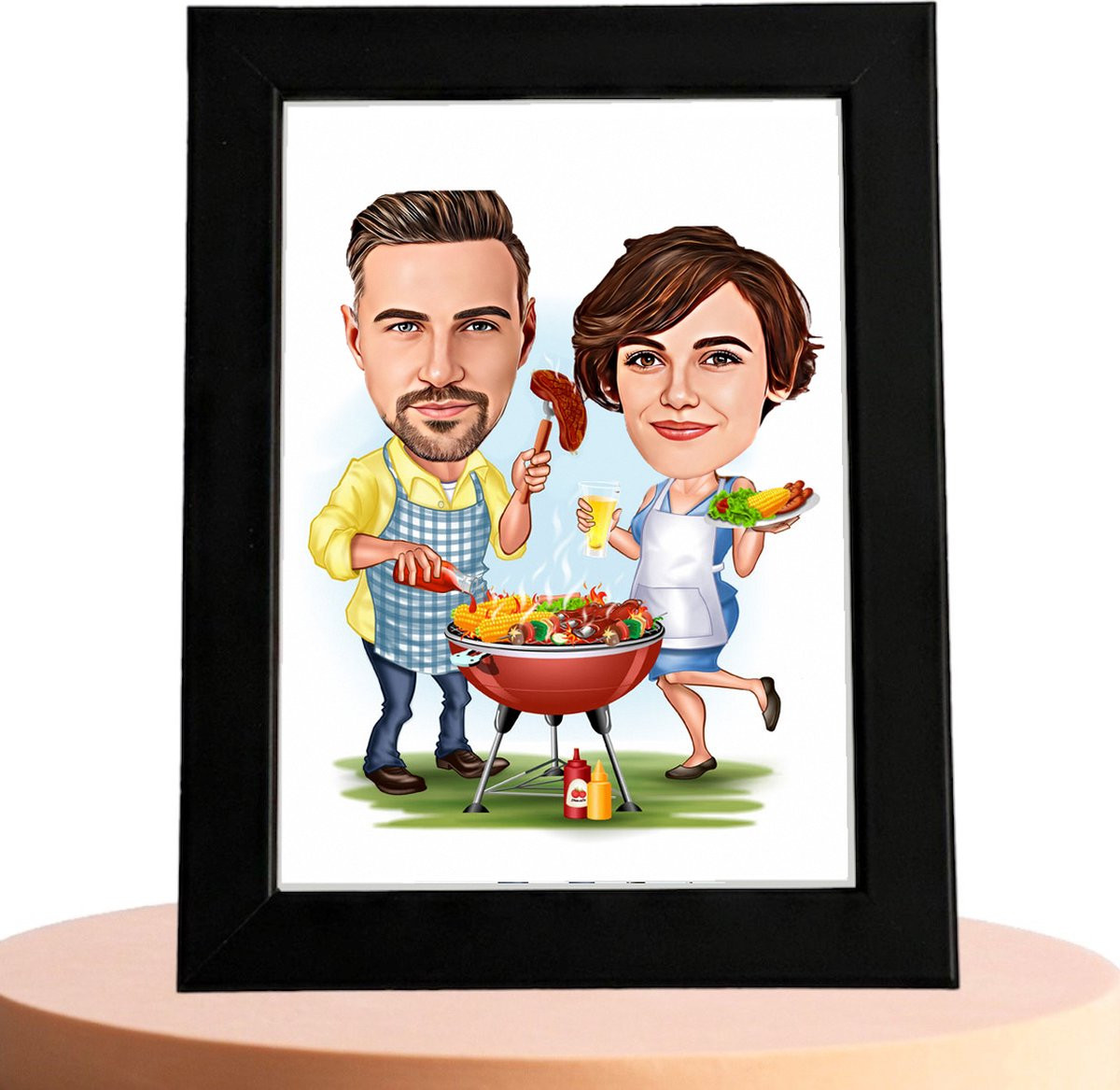 Gepersonaliseerde BBQ Karikatuur Man & Vrouw met eigen foto