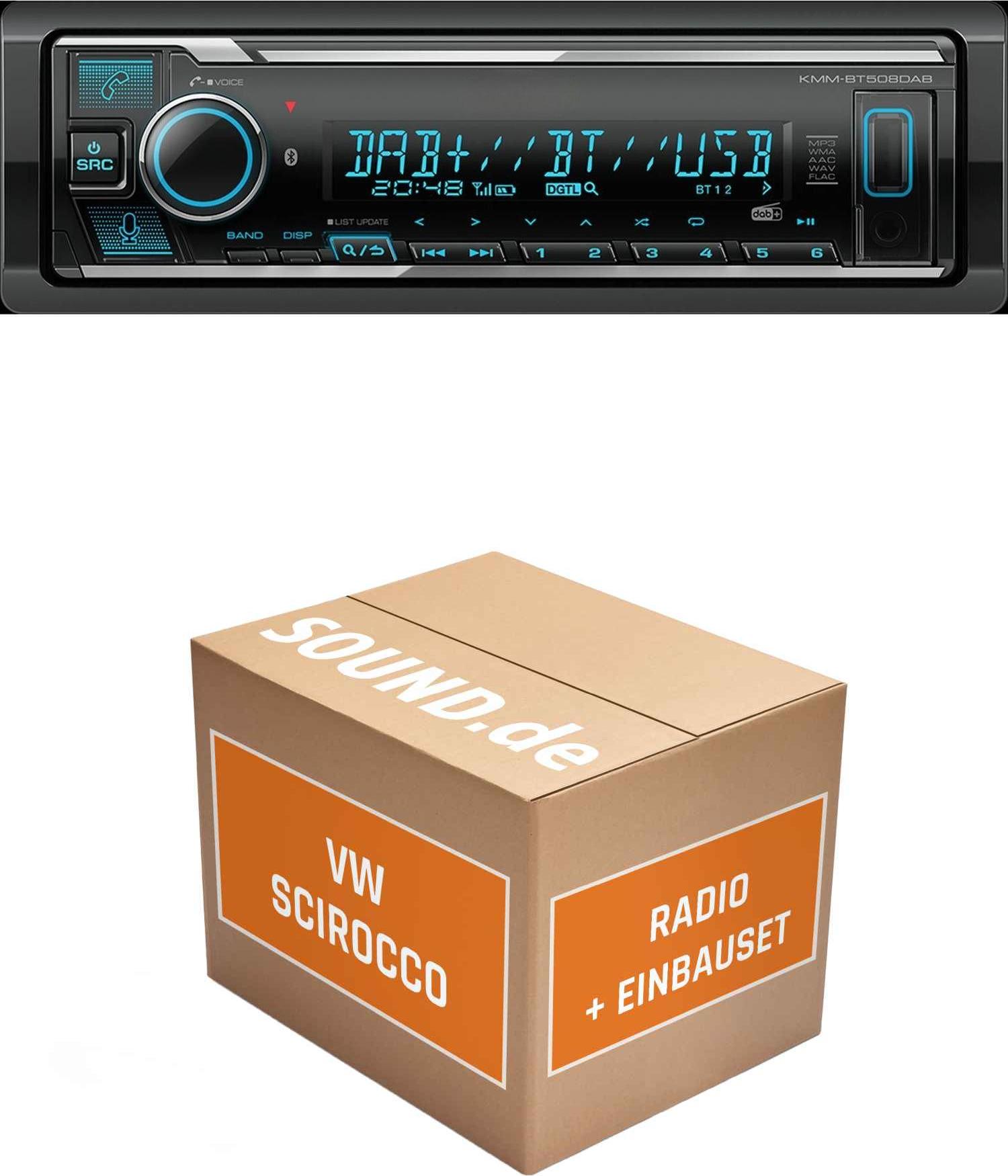 Autoradio Einbaupaket Kenwood KMM BT508DAB passend für VW Scirocco III + PDC Schwarz | Bluetooth Telefonieren DAB+