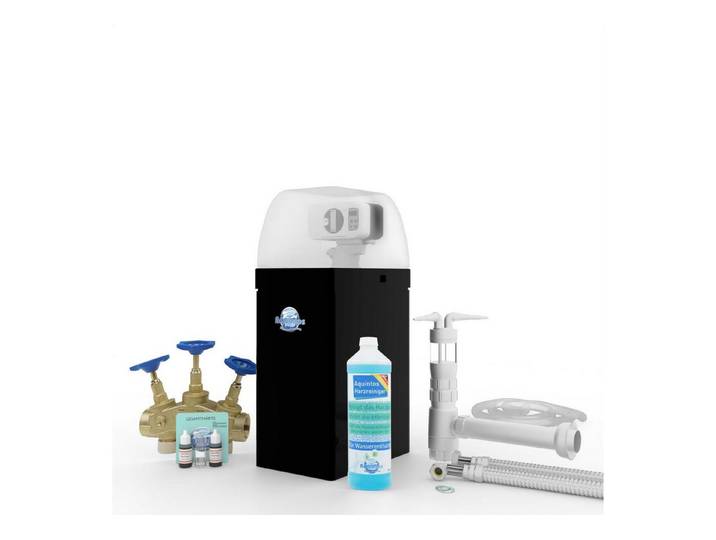 Aquintos Wasseraufbereitung Kalkfilter Enthärter ShinySoft10 Weichwasseranlage Enthärtungsanlage Kabinettanla, Zubehör für Anschlussarmatur inkl. Siphon, Weichwasseranlage Enthärtungsanlage