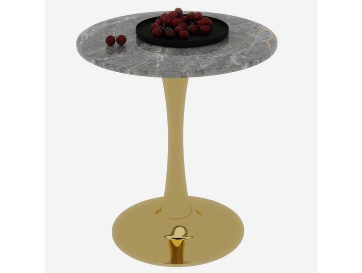 Redom Couchtisch 70/70/72 cm als Beistell- und Kaffeetisch mit runder Tischplatte in Marmoroptik, Goldfarben, Stein, 70x72x70 cm, Wohnzimmer, Wohnzimmertische, Couchtische