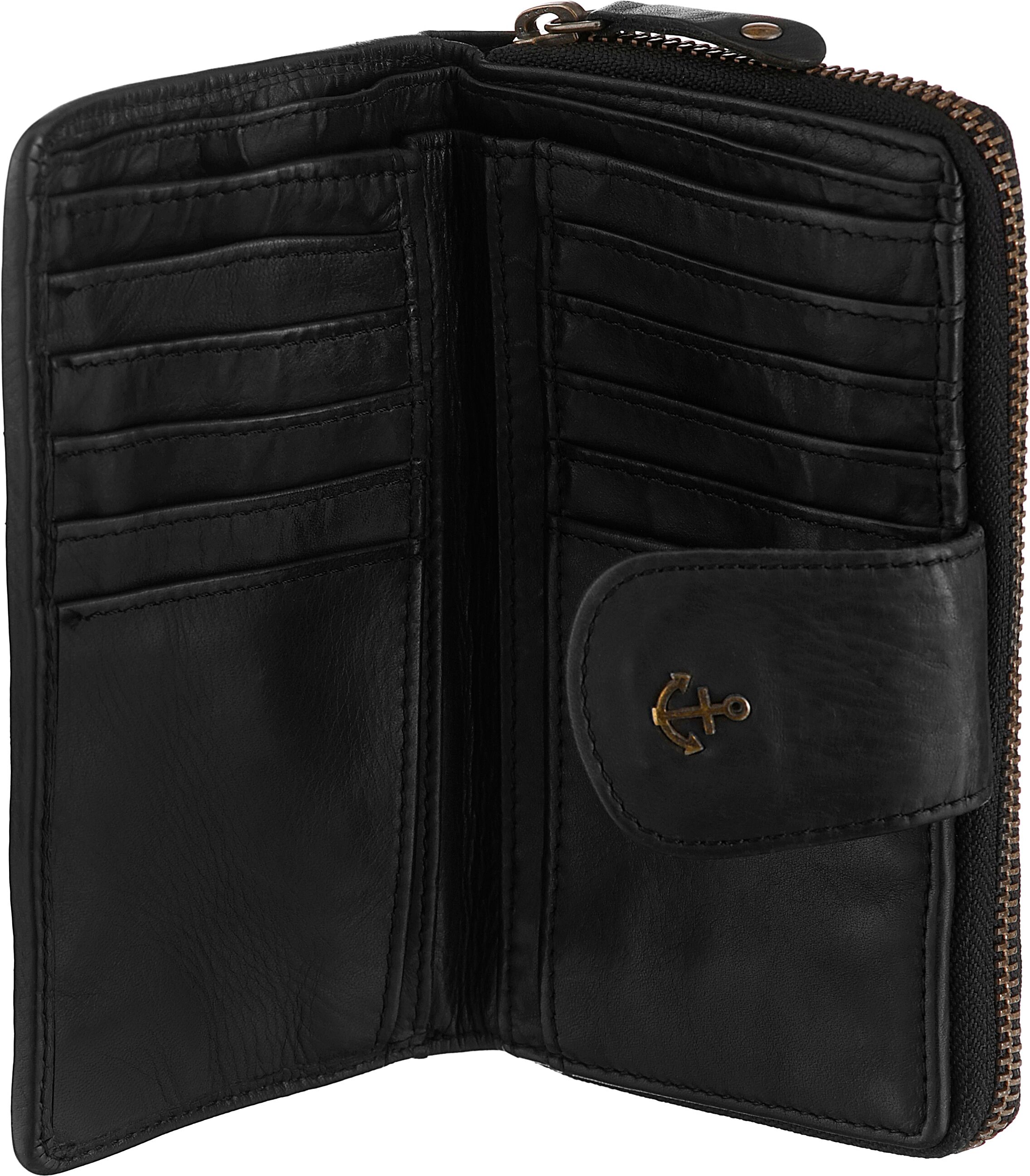 Geldbörse HARBOUR 2ND "Linn", Damen, grau (schwarz), Rindsleder, Kleinlederwaren Geldbörse, Unisex Geldbeutel, Portemonnaie mit RFID-Technologie schwarz Einheitsgröße