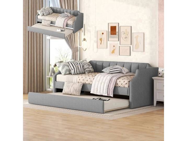 Lit simple pliant - 90 x 200 cm - Gris - Capacité 120 kg - Montage facile