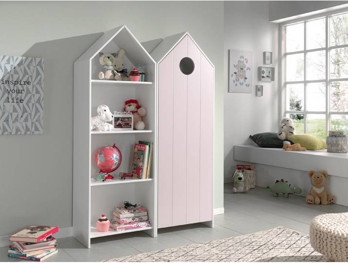 Natur24 Kinderkleiderschrank Set CASAMI 2-tlg Schrank und Regal MDF