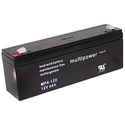 Blei-Akku Multipower MP4-12D, 4,8 mm Faston Anschluss, 12 Volt, 4 Ah