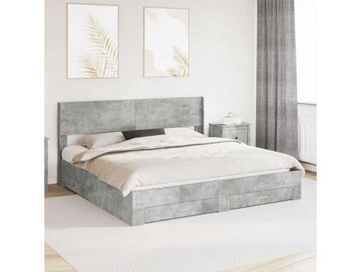 RJPLMFV Bettrahmen mit Stauraum, Betongrau Lattenrost im Lieferumfang enthalten, robustes Holz, Unterbettaufbewahrung, modernes Design, einfache Reinigung