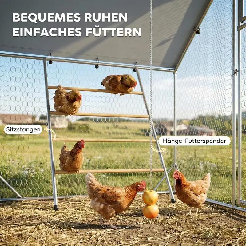 Hühnerstall - Freilaufgehege - Für 6-8 Hühner - UV-beständige Plane - Stahlgitter - Futterautomat