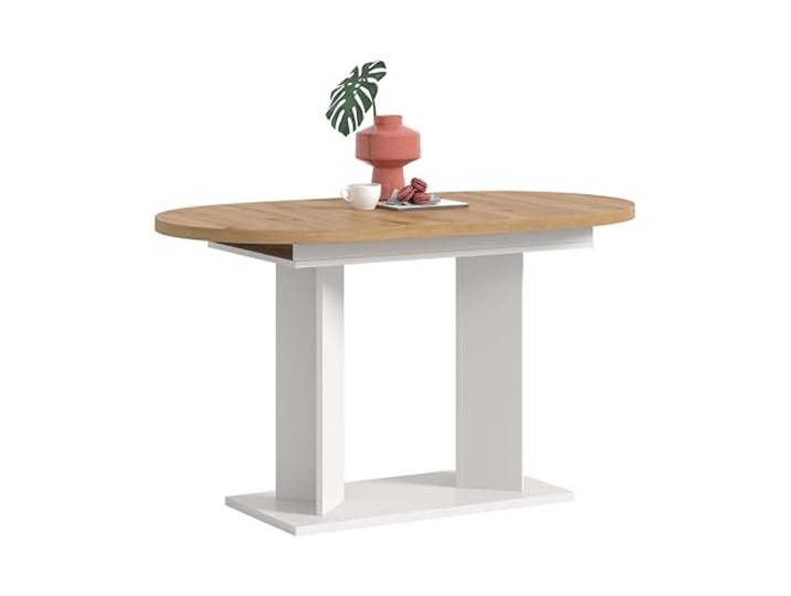 xonox.home – Esstisch Gustav 130-170x76x70 cm in Artisan Eiche Nachbildung und Weiß – Ausziehbarer Tisch mit Doppelsäule – variabel anpassbar, ummantelte Kanten & einfache Montage mit Anleitung