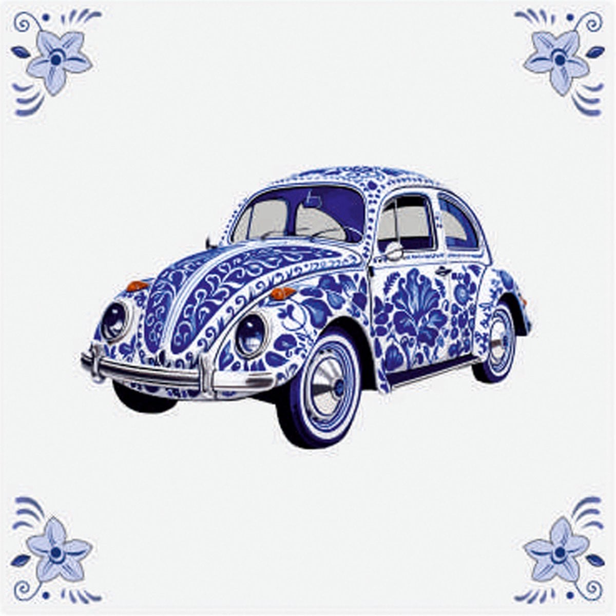 Delfts blauw wandbord met Volkswagen Kever design