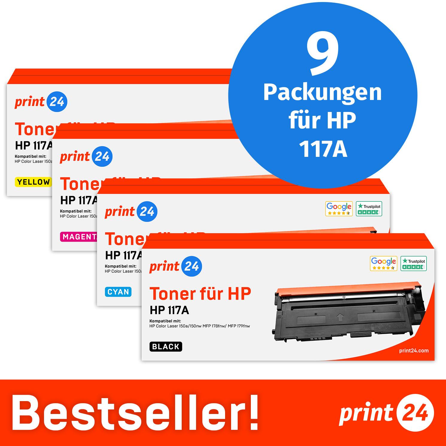 print24 Toner für HP 117A Multipack, Kompatibel mit HP ColorLaser 150, MFP-178, u.v.m., 9 Stück