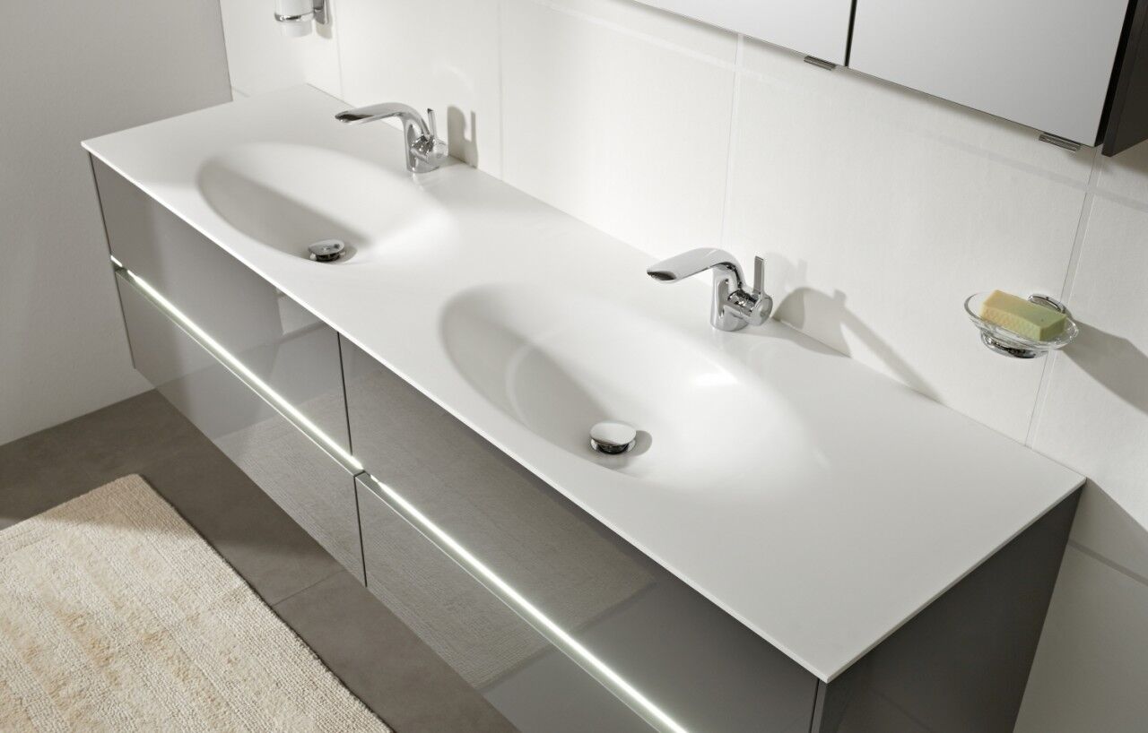Pelipal Serie 6010 Krion-Doppelwaschtisch KDWT54-1830, B:1830, H:9, T:498mm KDWT54-1830