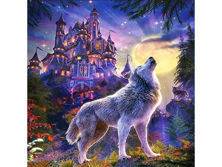 Puzzle 5000 Teile-Wolf und Burg Klassische Puzzle 5000,Impossible Puzzle Geschicklichkeitsspiel für die Ganze Familie,Farbenfrohes Puzzle für Erwachsene und Kinder ab 14 Jahren-61.61x41.53 Zoll (156.