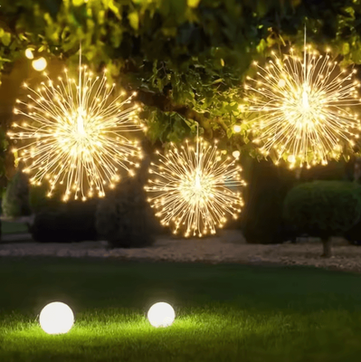 Inspire Curations Solar Starburst Ball Lights 180 450 LED Remote Control Firework Lights 1 3 warm