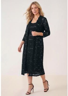 Plus Size Women's Plus Size 3/4 Sleeve Formal Duster Sequin - Embellished Lace Dress Set by Roaman's in Black (Size 36 W) Formal Evening