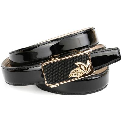 Ledergürtel ANTHONI CROWN, Damen, Gr. 110, schwarz, Leder, unifarben, Gürtel Ledergürtel, Schmaler Lackledergürtel, kleine Blätter