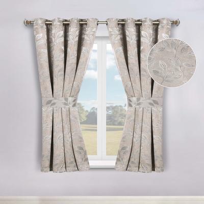 Superior Leaves Botanical Room Darkening Grommet Curtain Panels with Tie Backs Set of 2