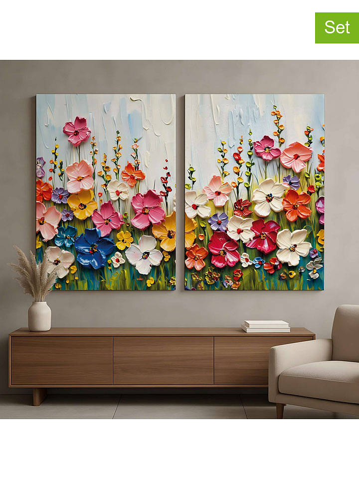 Wallity 2er-Set: Leinwanddrucke in Bunt - (B)80 x (H)120 cm - onesize