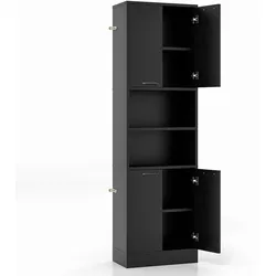 COSTWAY 190 cm hoher Küchenschrank, Aufbewahrungsschrank, hoher Schrank mit Türen, Regale (schwarz)