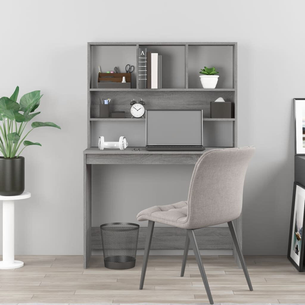 17 Stories Desk With Shelves 102X45x148 Cm Engineered Wood Grey Sonoma