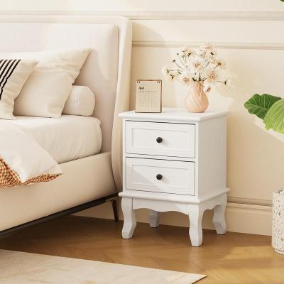 Modern White Nightstand with 2 Drawers & Elegant Carved Legs, Bedside Table for Bedroom, Living Room or Guest Room