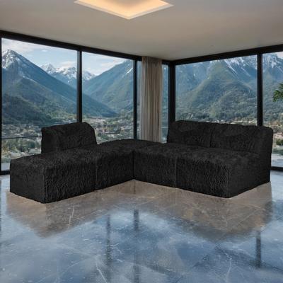 Contemporary Faux Fur Modular Sectional Sofa with Armless Chairs and Ottomans by GDFStudio