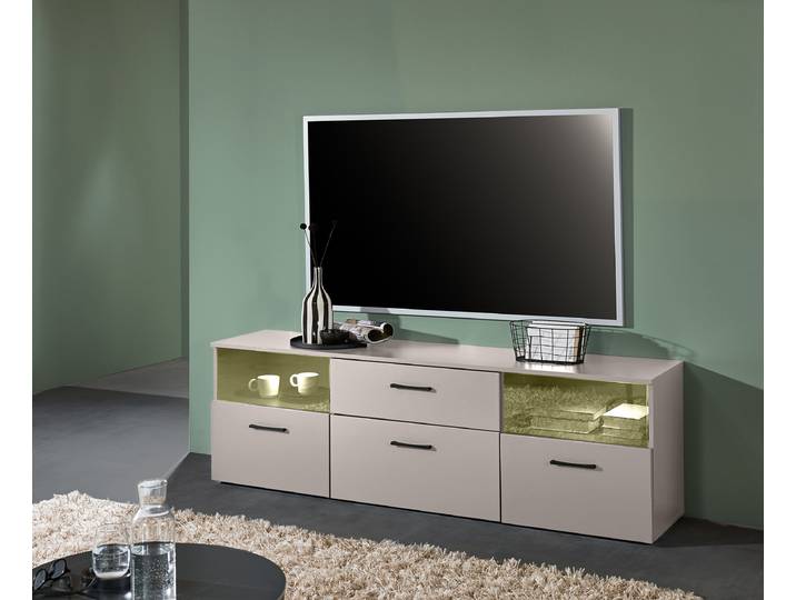 Beleuchtetes TV-Lowboard Venchy Spanplatte, beschichtet Grau/Beige 180 x 57 x 40cm