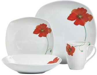 STP Goods Poppy 16pc Soft Square Porcelain Dinnerware Set