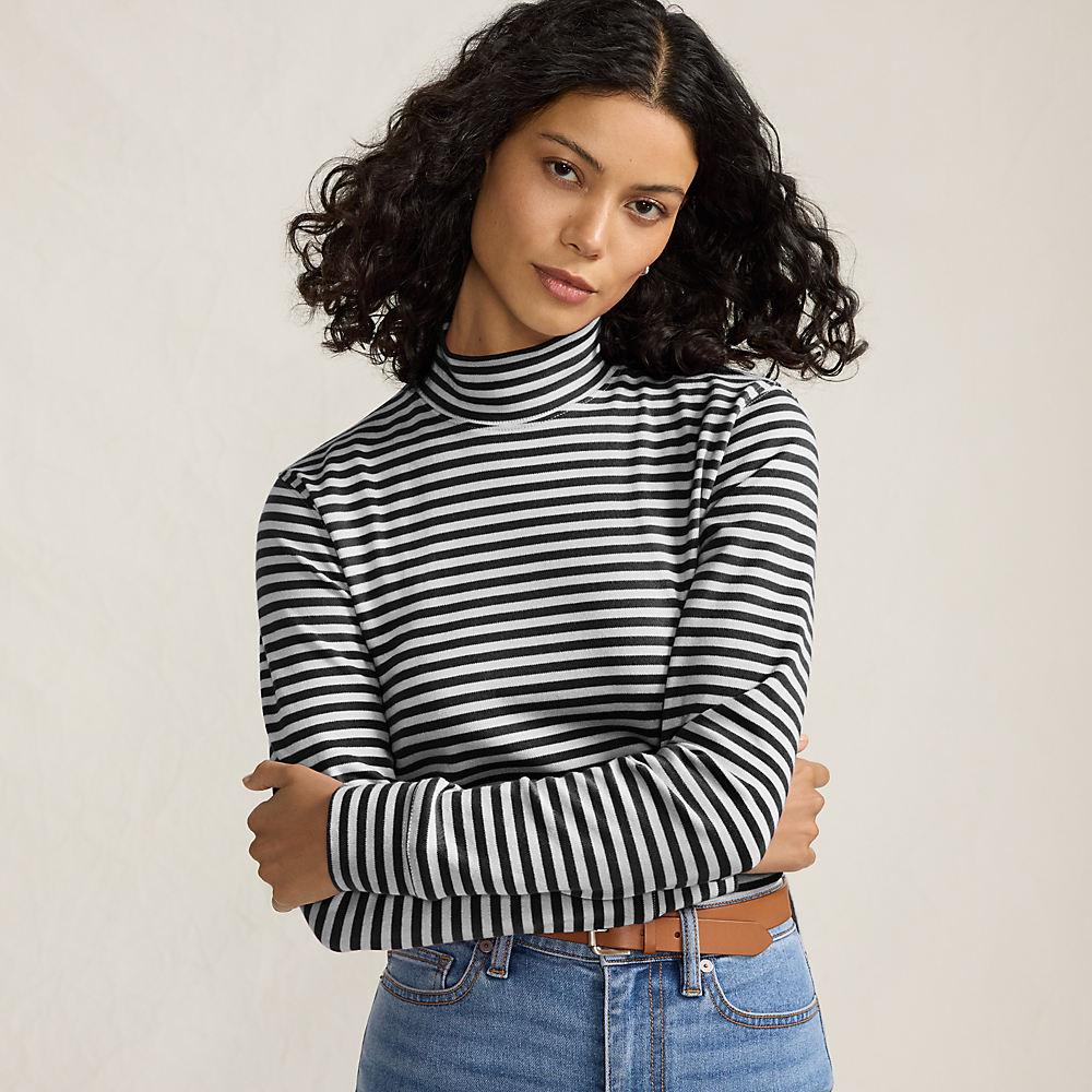 Stehkragen-Shirt in Petite-Größe, Damen, size: petite, Schwarz, Baumwolle, by Lands' End