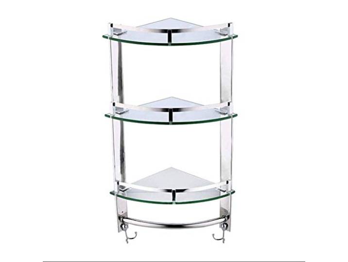 DDS22E Badezimmer-Eckregal, Wandmontage aus gehärtetem Glas, stabiles 7,6-mm-Glasregal, rostfreier 304-Stahl, poliertes Chrom-Finish,(C)