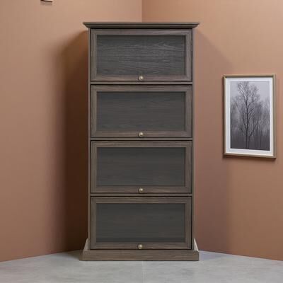 ZWYO HOSIMU 4-Tier Glass Display Cabinet with Flip-Up Doors & Tempered Glass Shelves Curio Bookcase for Collectibles Home Office