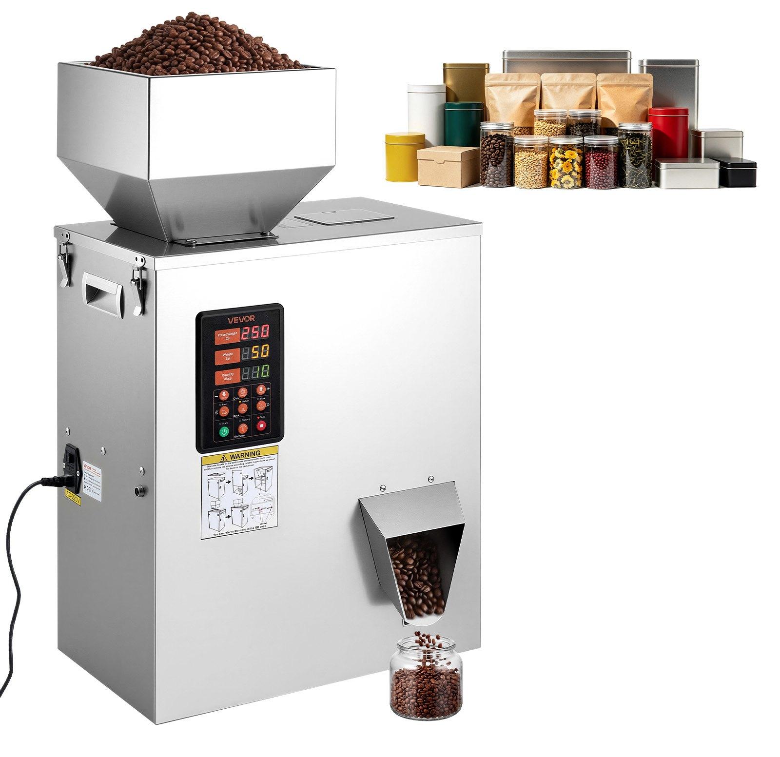 VEVOR Pulverfüllmaschine, 10-500g Automatischer Partikeldosierer, Hohe Genauigkeit, Premium Edelstahl, Intelligenter Wiegedosierer für Kaffeebohnen, Getreide, Tee, Gewürze, Silber