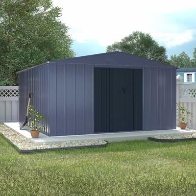 VEIKOUS Outdoor Galvanized Steel Storage Shed with Lockable Door and Air Vents